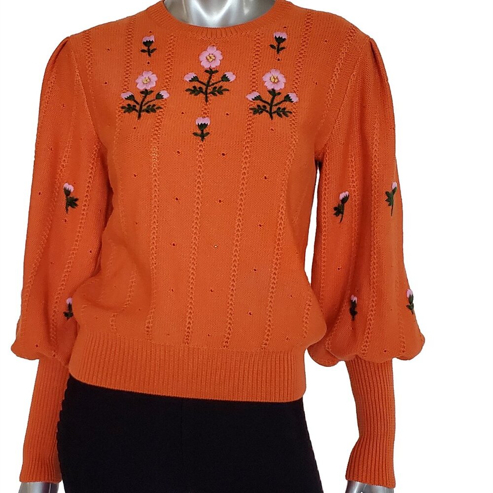 GUCCI SWEATER ORANGE WOOL BLEND FLORAL EMBROIDERED JUMPER sz XS EXTRA SMALL - Picture 8 of 16